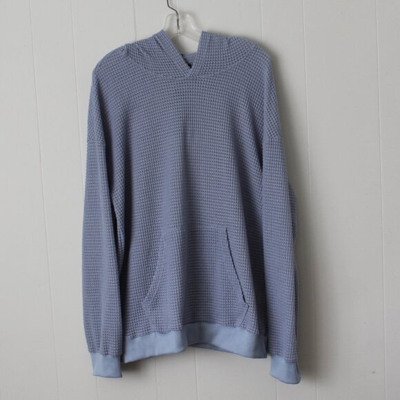 Incerun Men Relaxed Fit Blue Waffle Knit Front Pocket Hoodie XL - Picture 1 of 12